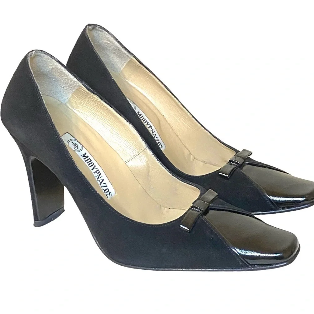 John Bournazos Suede & Patent Leather Black Pumps Made in Greece Women’s size 5
